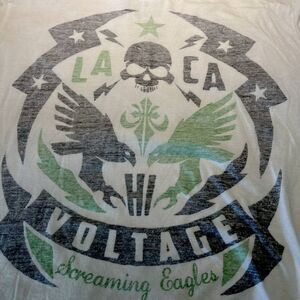 Skully T-Shirt ‎ LA CA White Hi Voltage XLARGE 46-48 Reverse Image (inside Out)